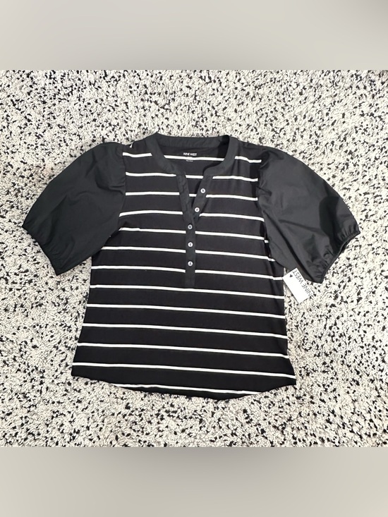 Nine West Tops - Nine West Black &‎ White Striped Puff Sleeve Henley Top